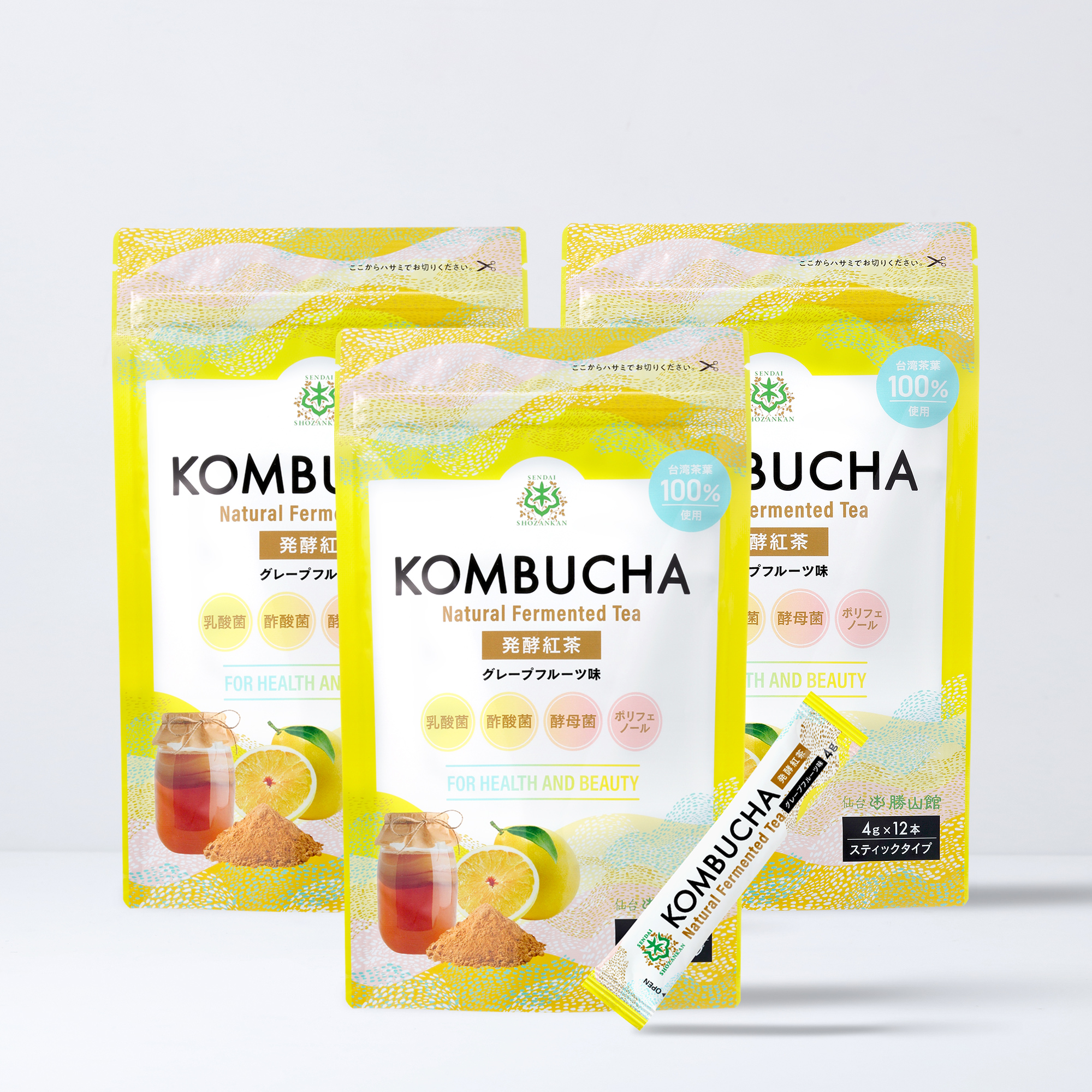 仙台勝山館 発酵紅茶 KOMBUCHA グレープフルーツ 4g×12本（3個セット）