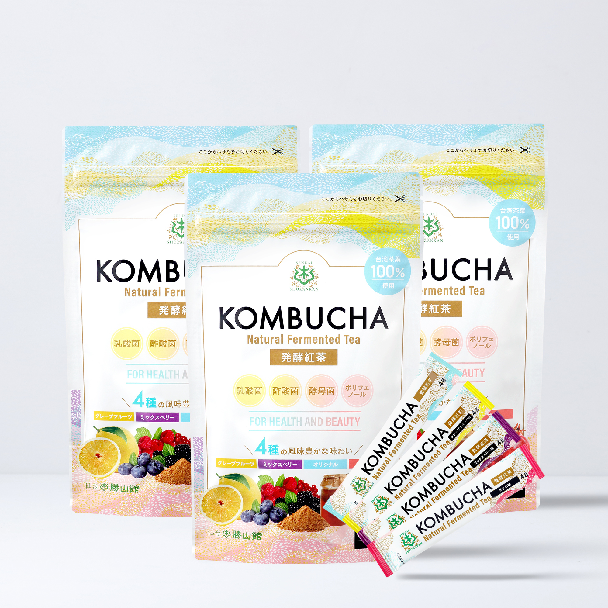 仙台勝山館 発酵紅茶 KOMBUCHA 4種のフルーツ味セット 4g×12本（3個セット）