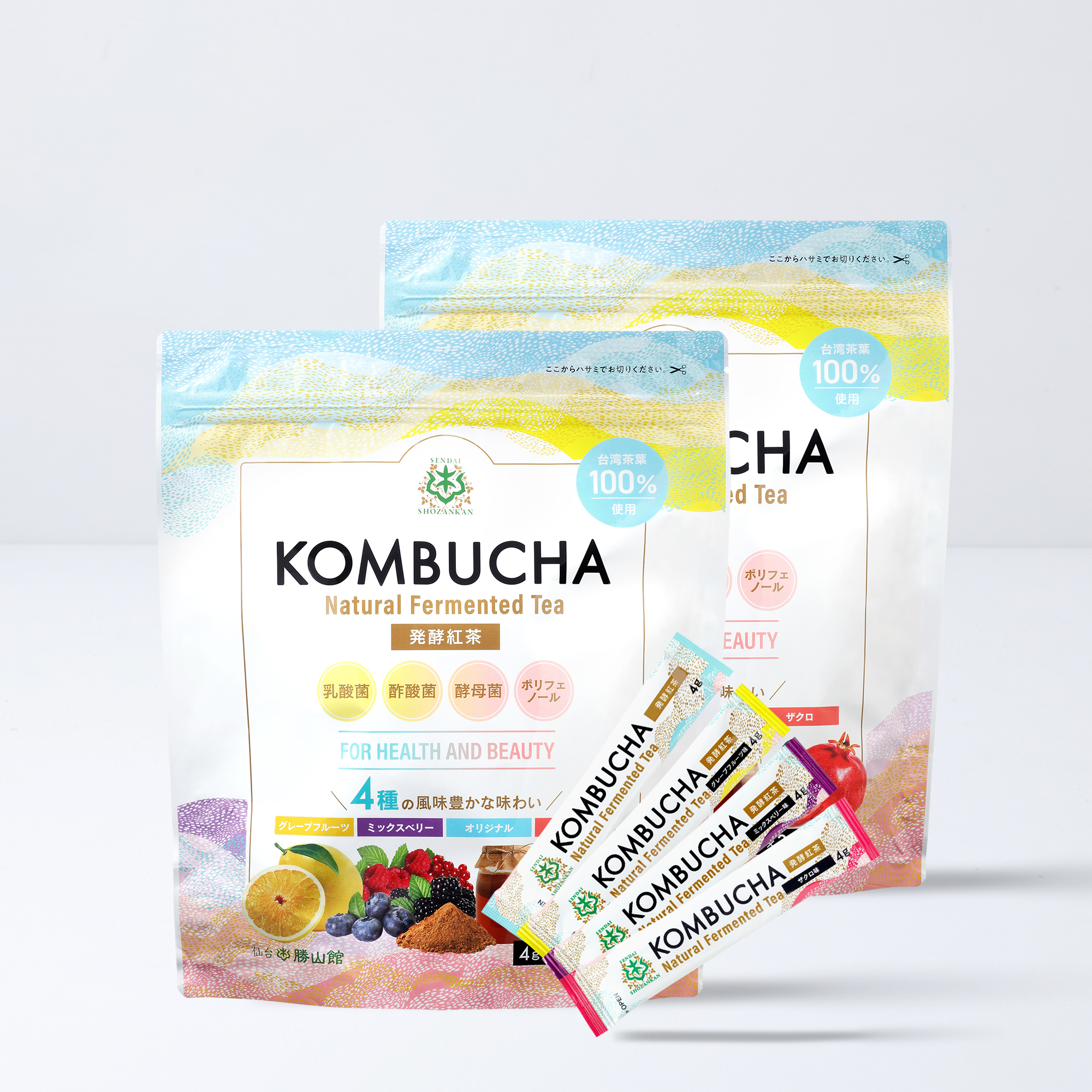 仙台勝山館 発酵紅茶 KOMBUCHA 4種のフルーツ味セット 4g×32本（2個セット）