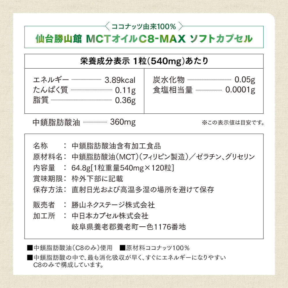 【5%OFF】MCTオイルC8-MAX ソフトカプセル 120粒 3個＜送料無料＞