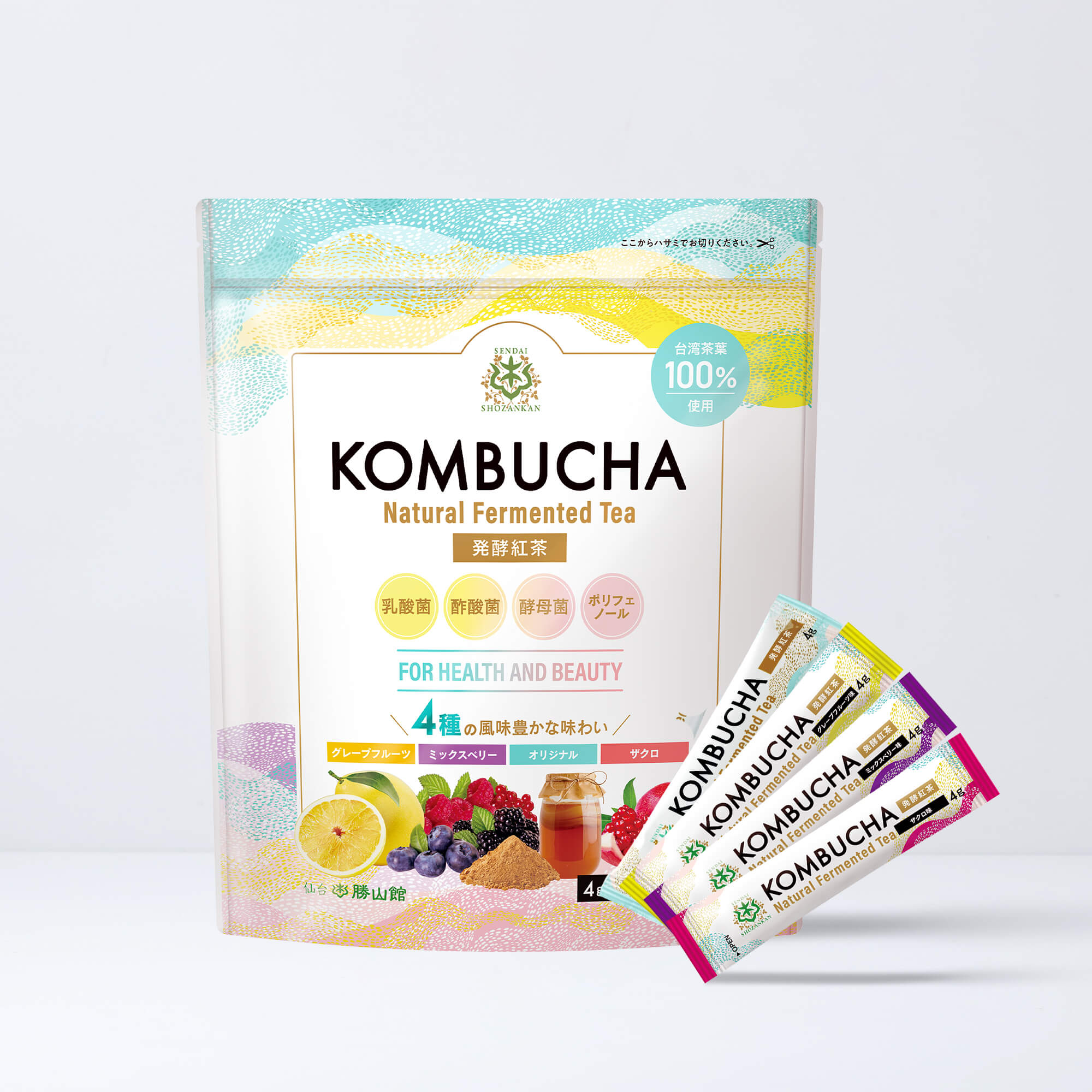 【在庫限りSALE30%OFF】仙台勝山館  発酵紅茶 KOMBUCHA 4種のフルーツ味セット 4g×32本