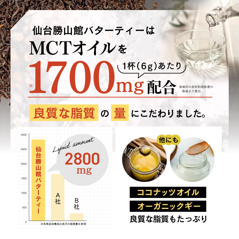 仙台勝山館バターコーヒーはMCTオイルを1杯あたり1700mg配合