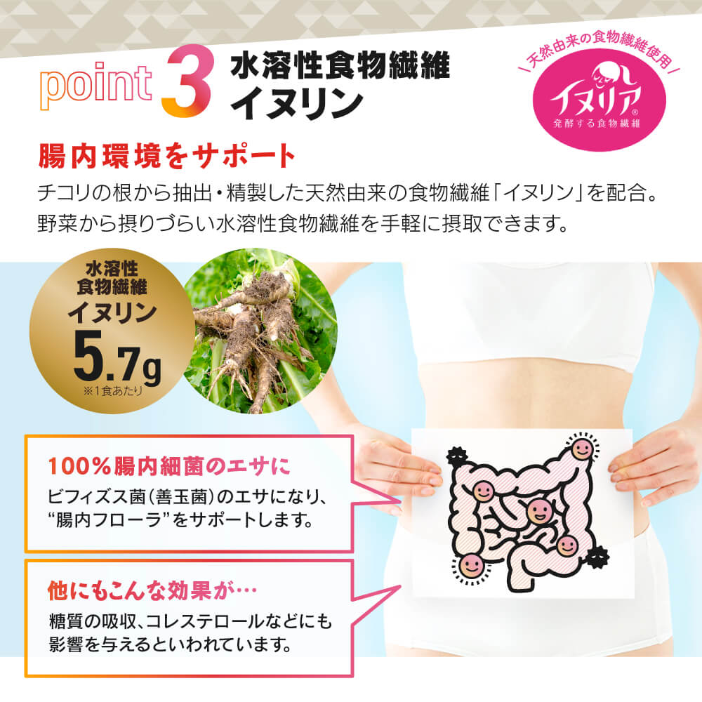 ポイント3・水溶性食物繊維イヌリンで腸内環境をサポート