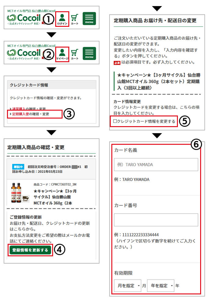 定期のクレジットカード情報変更方法