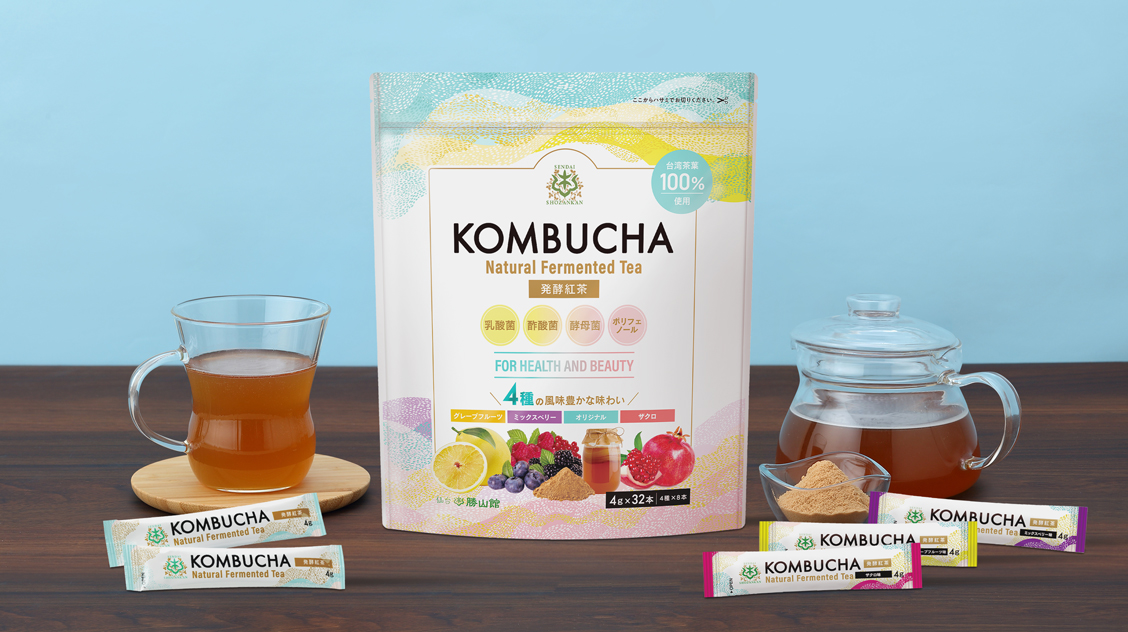 【定期お得便】仙台勝山館 発酵紅茶 KOMBUCHA 4種のフルーツ味セット 4g×32本＜1か月サイクル＞